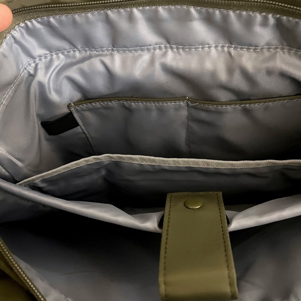 IHKWIP Olive Green Nylon Laptop Tote Bag Work Travel Commuter Multi Pocket - Picture 7 of 7